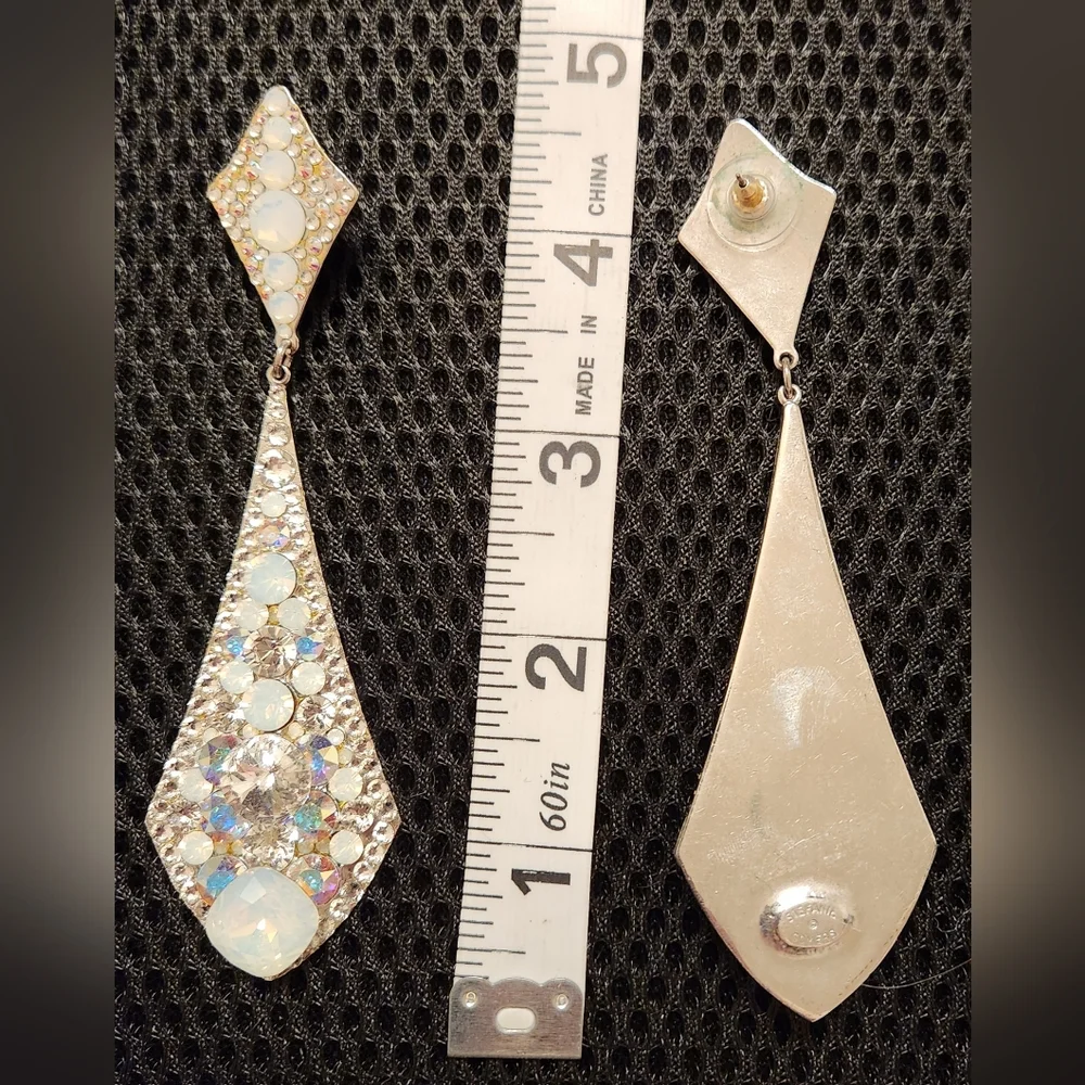 Opalescent Teardrop Crystal Earrings in White & Silver